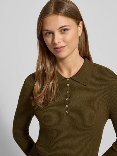 Mango Strickshirt mit Polokragen Modell 'TWENTIES' Khaki 3