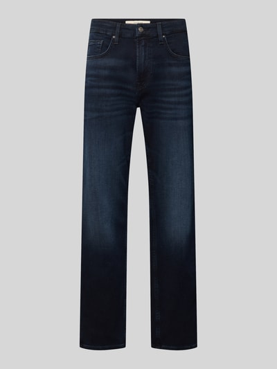 Produktfoto, Straight Fit Jeans aus elastischem Baumwoll-Mix Modell 'RODEO' von GUESS, ciemnoniebieski, 5 kieszeni, szlufki na pasek, zapięcie na guzik i zamek błyskawiczny, mieszanka bawełny, szerokość w rozmiarze 32/32: 42 cm, długość wewnętrzna nogawki 80 cm