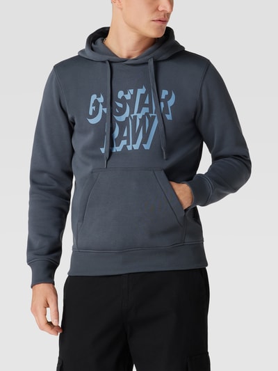 G-Star Raw Hoodie mit Label-Print Modell 'Retro' Rauchblau 4