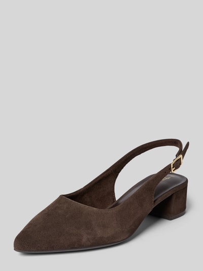 Productfoto, Slingbacks aus echtem Veloursleder van Tamaris in effen bruin, spitse neus, blokhak, gespsluiting, gestructureerde zool, echt suède