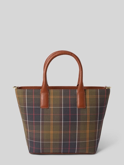 Produktfoto, Henkeltasche mit Baumwoll-Anteil Modell 'BIRCH' von Barbour, kariertes Muster in Braun-, Rot- und Grüntönen, glatte Textur