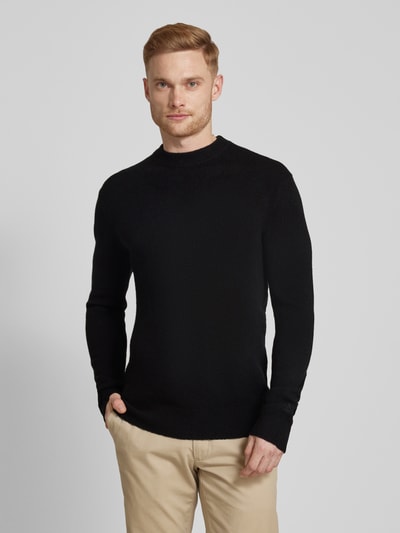 Tom Tailor Denim Regular Fit Strickpullover mit Wolle und Label-Stitching am Ärmel Black 4