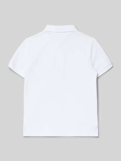 Produktfoto, Koszulka polo z logo-stickerei od Tommy Hilfiger, mieszanka bawełny i elastanu, prosty krój, pika, białe, rozcięcia boczne, tył 63 cm dla rozmiaru 14