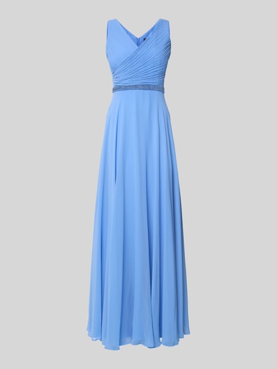 Produktfoto, Abendkleid mit V-Ausschnitt und Perlenbesatz von Vera Mont, szyfon, długa sukienka, linia a, marszczenia, szerokie ramiączka, obszycie perłami, zamek błyskawiczny z tyłu, długość tyłu w rozmiarze 38: 40 cm, szerokość klatki piersiowej w rozmiarze 38: 38 cm