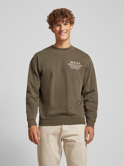 Replay Sweatshirt met labelprint en ronde hals Olijfgroen - 4