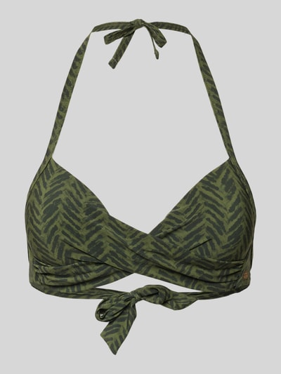 Produktfoto, Bikini-Oberteil mit Schnürung Modell 'EYRO CALENY' von Banana Moon, olivgrüner Allover-Look, Zebra-Muster, Stretch-Material