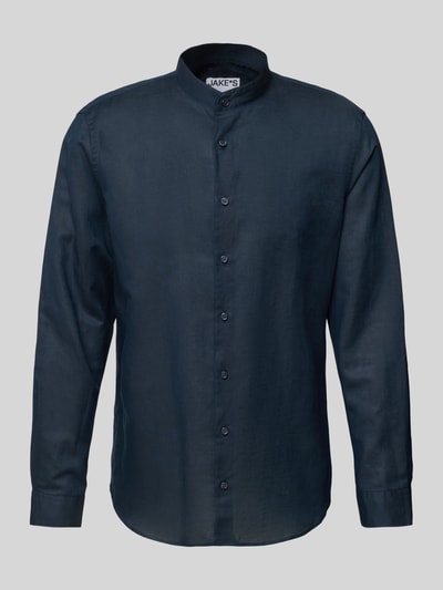 Jake*s Slim Fit Freizeithemd aus Leinen-Baumwoll-Mix Marine 2