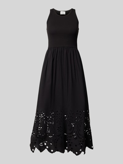 Produktfoto, A-Linie Midikleid aus Baumwoll-Mix Modell 'NAOMI' von Pepe Jeans in Schwarz, unifarben mit Lochstickerei und Muschelsaum