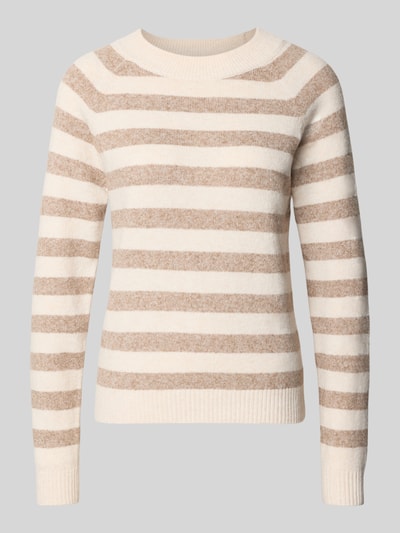 VERO MODA sweter w kroju regular fit z paskami model 'DOFFY' Piaskowy 1