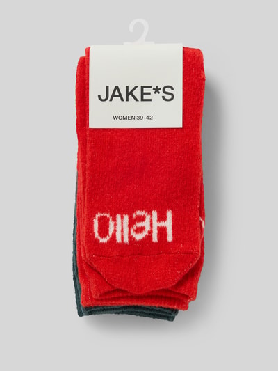 Jake*s Casual Sokken met elastische ribboordjes in een set van 2 paar Kersenrood - 3