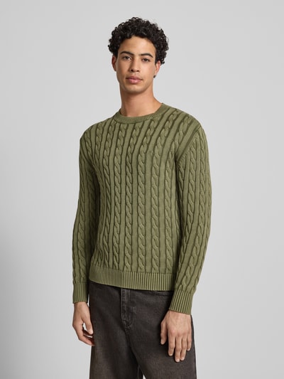 Replay Strickpullover mit gerippten Abschlüssen Oliv 4