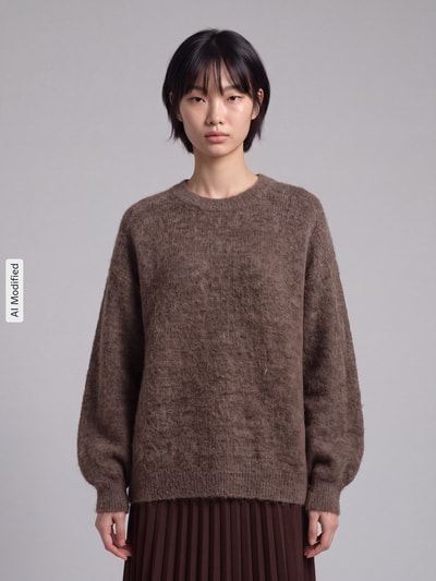 Selected Relaxed Fit Pullover aus Woll-Mix Modell 'LULU' Dunkelbraun 4