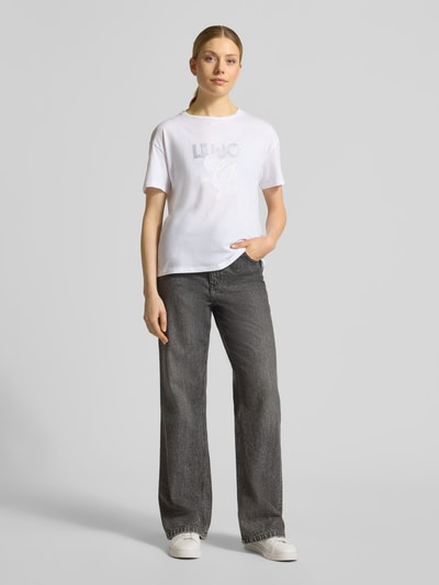 Liu Jo White T-Shirt mit Label-Stitching und Ziersteinbesatz Weiss 1