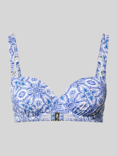 Produktfoto, Bikini-Oberteil im Allover-Look Modell 'MURI BEACH' von JOOP! Collection, blau-weißes florales Muster, elastisches Material