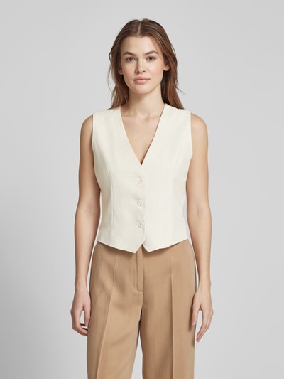 VILLA SOPHIE Linnen gilet met V-hals, model 'ELLA' Beige - 4