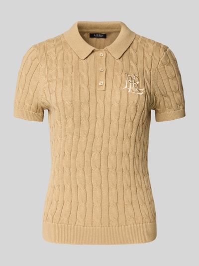 Lauren Ralph Lauren Gebreid shirt met kabelpatroon en polokraag, model 'NATRISSA' Camel - 2