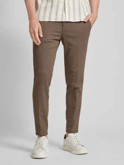 Drykorn Tapered fit stoffen broek met ceintuurlussen, model 'AJEND' Olijfgroen - 4