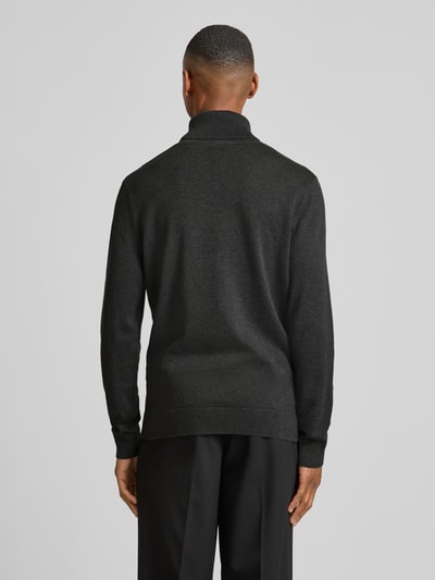 Tom Tailor Regular Fit Rollkragenpullover aus reiner Baumwolle mit Logo-Stitching Anthrazit 5