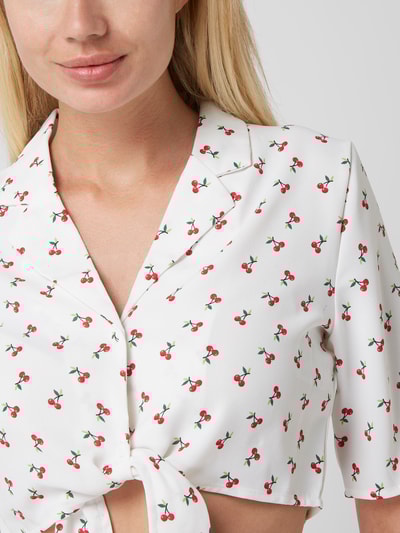 Noisy May Korte blouse met knoopdetail, model 'Joe' Offwhite - 3