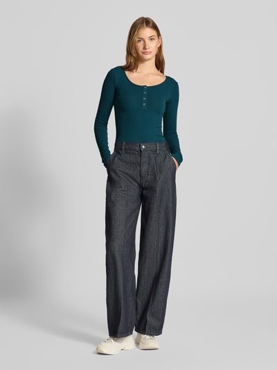 Pieces Slim fit shirt met lange mouwen van katoenmix, model 'KITTE' Donkergroen - 1