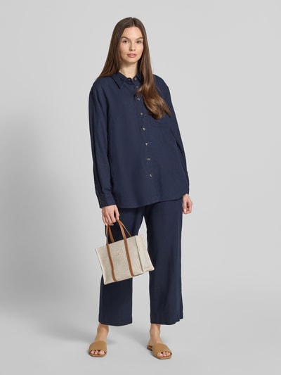 FREE/QUENT Relaxed fit linnen blouse met borstzak, model 'Lava' Marineblauw - 1