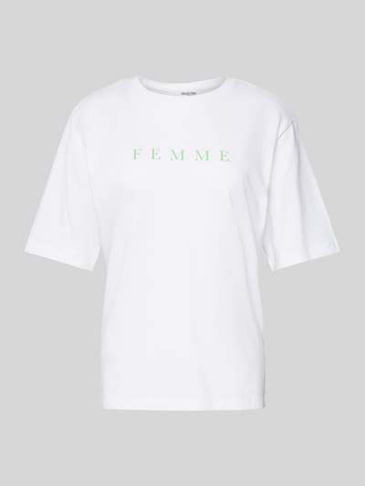 Selected Femme T-shirt z nadrukiem z logo model ‘VILJA’ Złamany biały 2