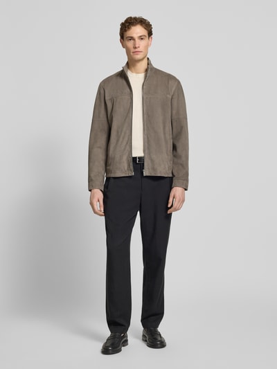 Strellson Regular Fit Lederjacke aus echtem Ziegenvelours Modell 'JIMMY-S' Graphit 1
