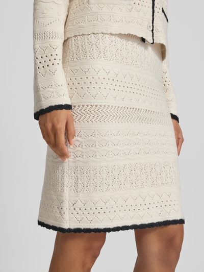 Marc Cain Spódnica wełniana o długości do kolan z ażurowym wzorem Jasnoszary 3