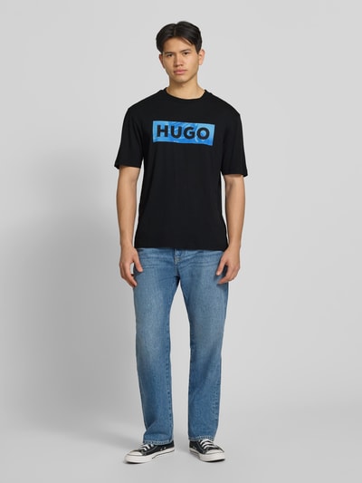 HUGO Blue męski t-shirt o kroju regular fit z czystej bawełny model 'NALIEN' Czarny 1