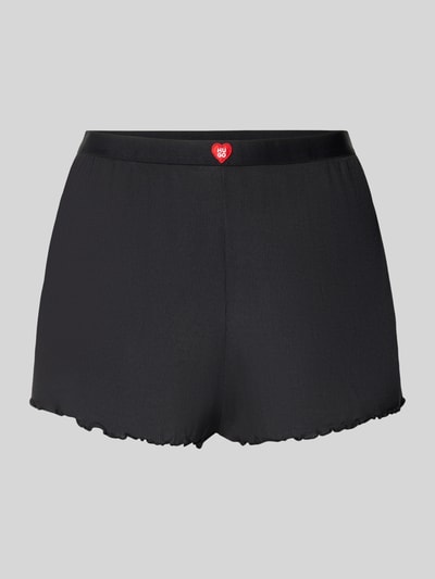 Produktfoto, schwarze Regular Fit Pyjama-Shorts aus Modal-Mix Modell 'HUGO HEART' von HUGO, glatte Textur, Damen Pyjama von HUGO