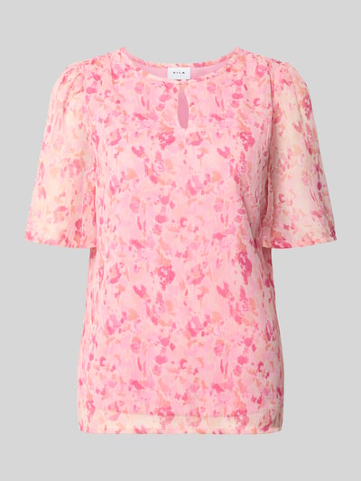 Produktfoto, Blusenshirt mit Schlüsselloch-Ausschnitt Modell 'EMMA' van Vila, dames regular fit, all-over look in roze tinten, textuur met bloemenpatroon