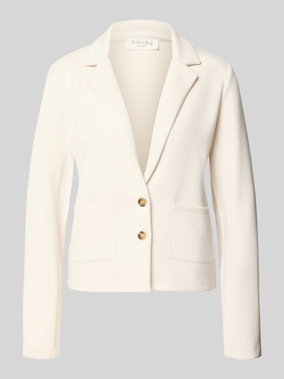 Produktfoto, Sweatblazer mit Taschen und Revers von Christian Berg Woman, kremowy, materiał z domieszką modalu, krój regular fit, kieszenie, kołnierz z klapami, zapięcie na guziki