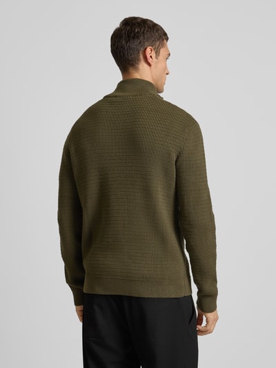 SELECTED HOMME Sweter z dzianiny ze stójką model ‘THEO’ Ciemnozielony 5