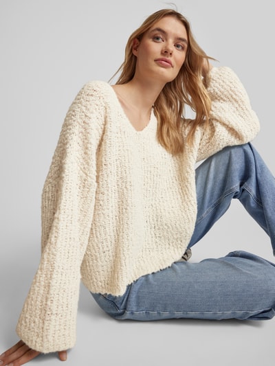 Vero Moda Oversized gebreide pullover met V-hals, model 'JULIETTE' Offwhite - 3