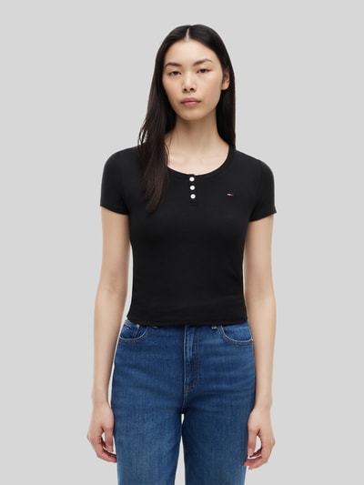Tommy Jeans męski t-shirt o kroju slim fit z mieszanka bawełny z dekolt henley Czarny 4