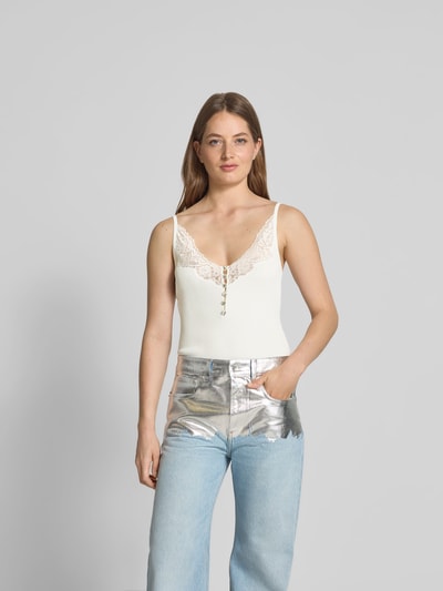Self-Portrait Top mit Spitzenbesatz Weiss 4
