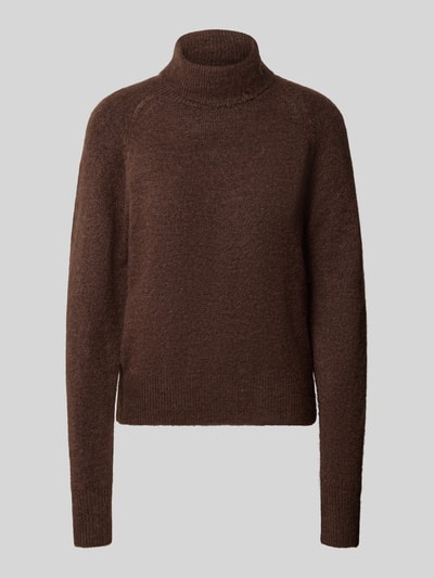 Produktfoto, brauner Regular Fit Strickpullover mit Rollkragen Modell 'BYMONNA' von b.young, Struktur aus Alpaka-Mix, elastische Abschlüsse