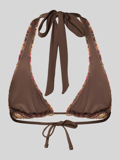 Produktfoto, Bikini-Oberteil mit Strukturmuster Modell 'Mission' von Jake*s Casual, brązowy top bikini o trójkątnym kształcie z fakturowanym wzorem, wiązanie na szyi