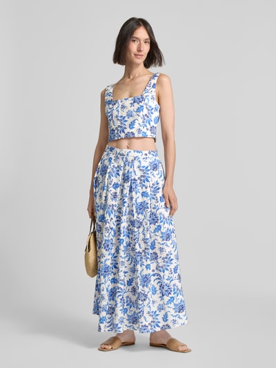 Mango Maxirock mit gelegten Falten Modell 'INDIGO' Blau Melange 1