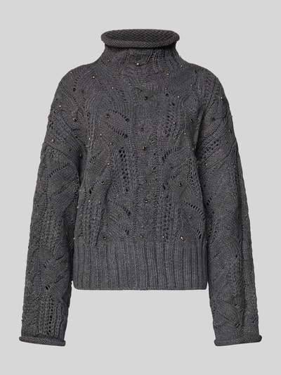 Liu Jo White Strickpullover mit Lochmuster Mittelgrau 2