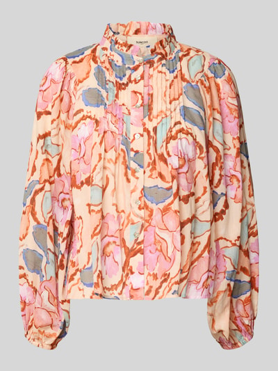 Produktfoto, Regular Fit Bluse mit Stehkragen Modell 'LEYA' von SUNCOO PARIS, bawełna, krój regular fit, kolorowy wzór, drapowania, allover-look