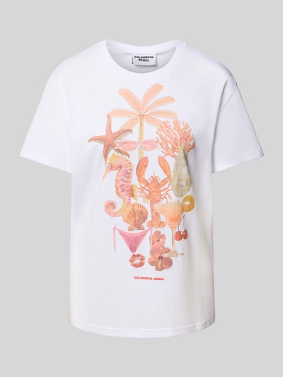 Colourful Rebel Loose Fit T-Shirt mit Motiv-Print Modell 'Beach Items' Weiss 2