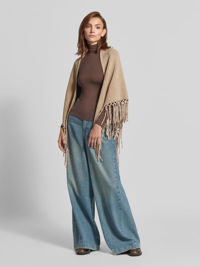 Weekend Max Mara Poncho van zuivere scheerwol met franjes model 'TORNADO' Zand - 1