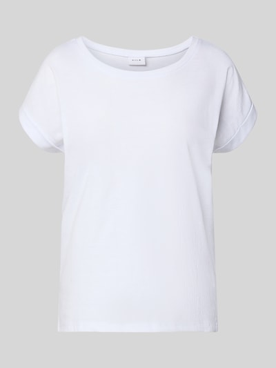 Produktfoto, T-Shirt mit Rundhalsausschnitt Modell 'DREAMERS' von Vila aus Baumwoll-Mix in Weiß, lockere Passform, Rückenlänge 66 cm bei Größe S.
