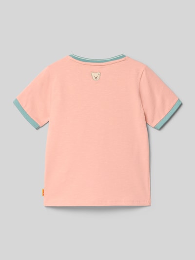 Produktfoto, Regular Fit T-shirt met motiefprint van Steiff voor kinderen, mix van katoen en elastaan, ronde hals, elastische mouwboord, ruglengte 44 cm bij maat 116, lichtroze met blauwe details