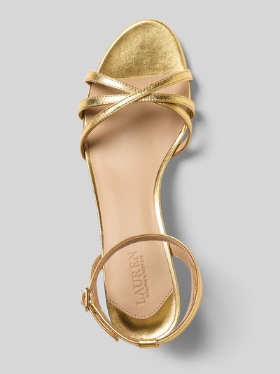 Produktfoto, Sandalen mit Dornschließe Modell 'KENDYL' von Lauren Ralph Lauren, Optik: Glänzend, abgerundet, Absatzform: Kitten-Heel, Verschluss: Dornschließe, glatte Sohle, Material: echtes Rindsleder.