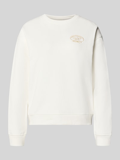 Produktfoto, Sweatshirt mit Label-Stitching und Rundhalsausschnitt von Gant in Cremeweiß, reine Baumwolle, Loose Fit, gerippte Abschlüsse