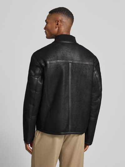 BOSS Regular fit leren jack met collegekraag, model 'MAFERO' Zwart - 5