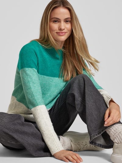 Tom Tailor Denim Regular Fit Strickpullover mit Colour Blocking Gruen 3