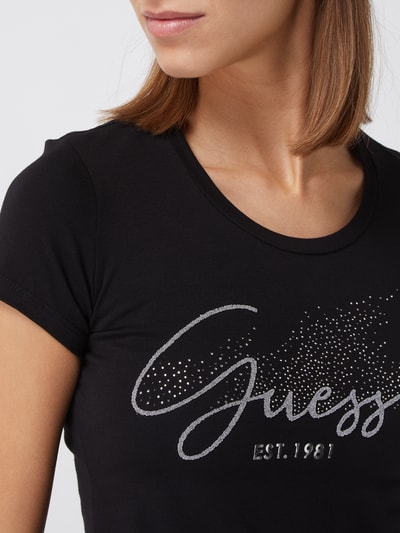 Guess T-shirt z kamieniami stras  Czarny 3